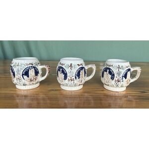3-PC Vintage Gerz Cider‎ Cup Mugs Germany Stoneware Ceramic 3-D Castle Ruins